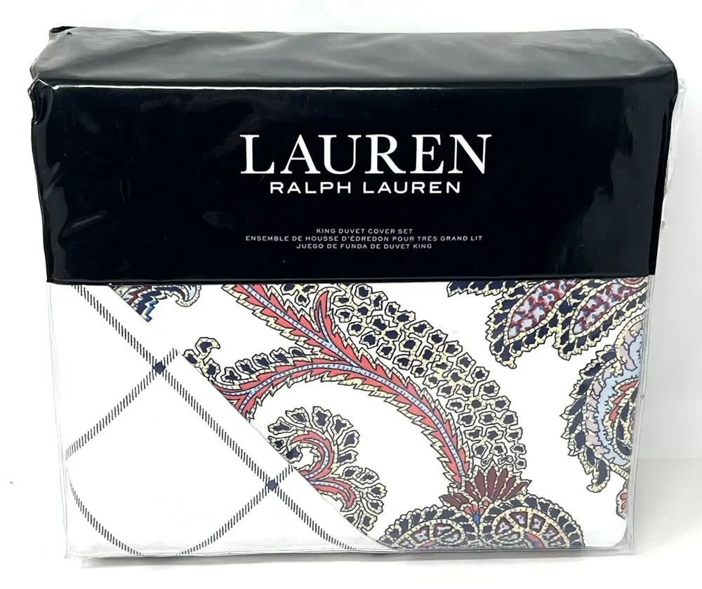 Ralph Lauren Carter Paisley King Size Duvet Cover Set Navy SATEEN Reversible